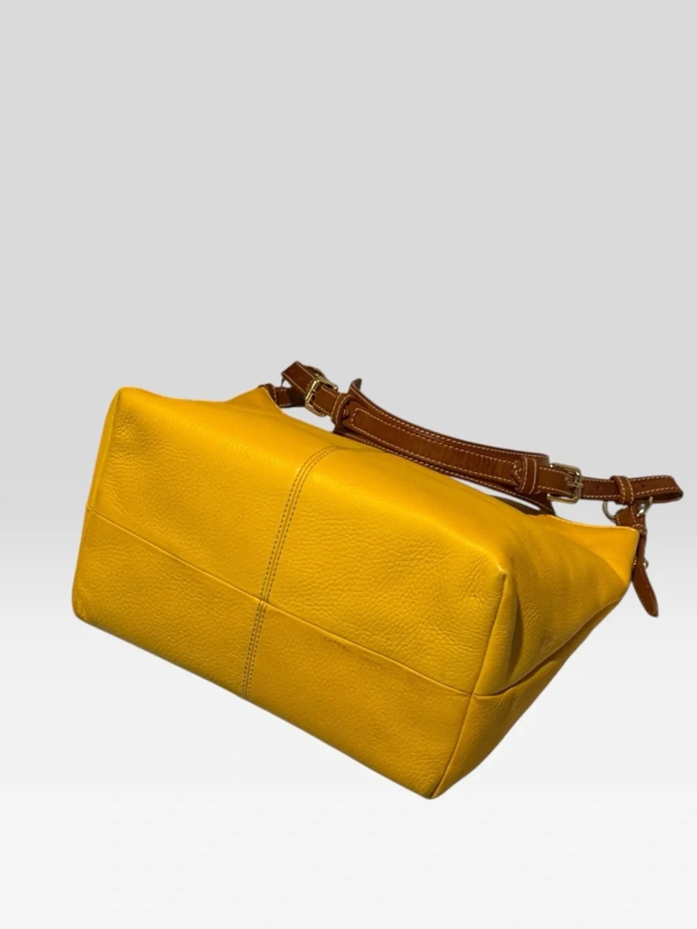 Dooney & Bourke Yellow Pebble Leather Hobo Bag Brown Trim Large Shoulder